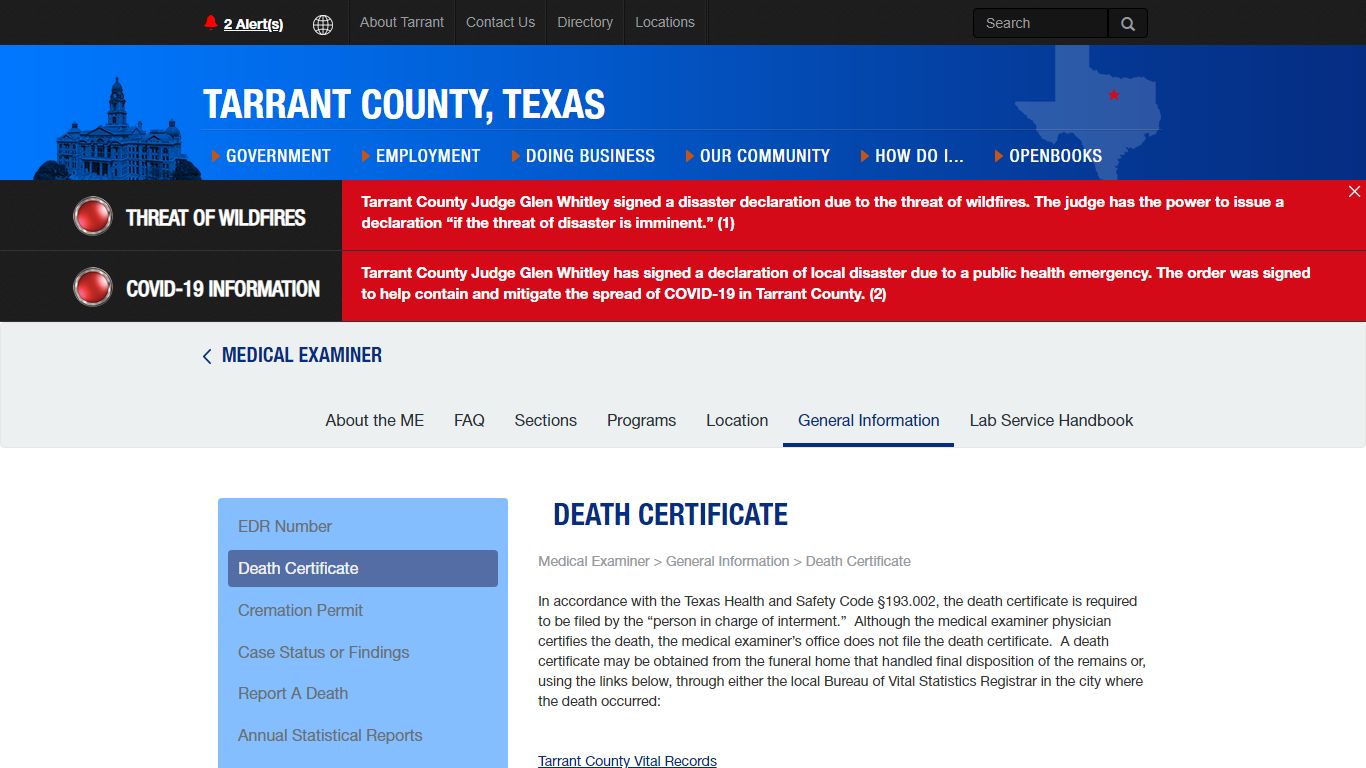 Death Certificate - Tarrant County TX